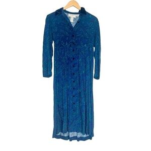 Vintage Karin Stevens Paisley Button Front Velour Midi Dress 8